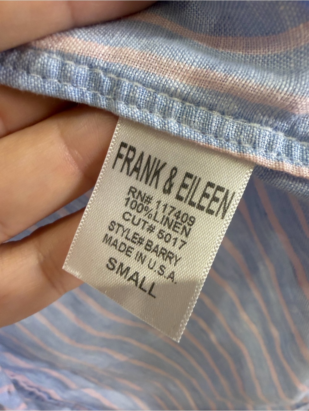 Frank & Eileen 100% linen Barry blue and pink striped button down shirt sz Small - Picture 3 of 4